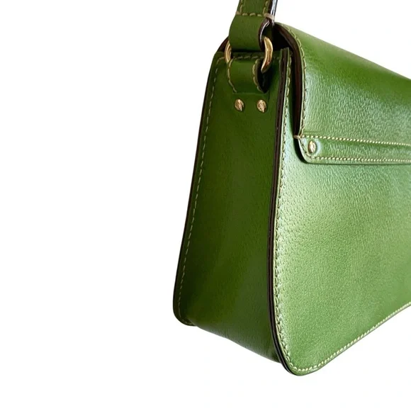 Kate Spade Wellesley Flynn Crossbody Bag Lime Green Leather Purse Dark Academia - Picture 10 of 13